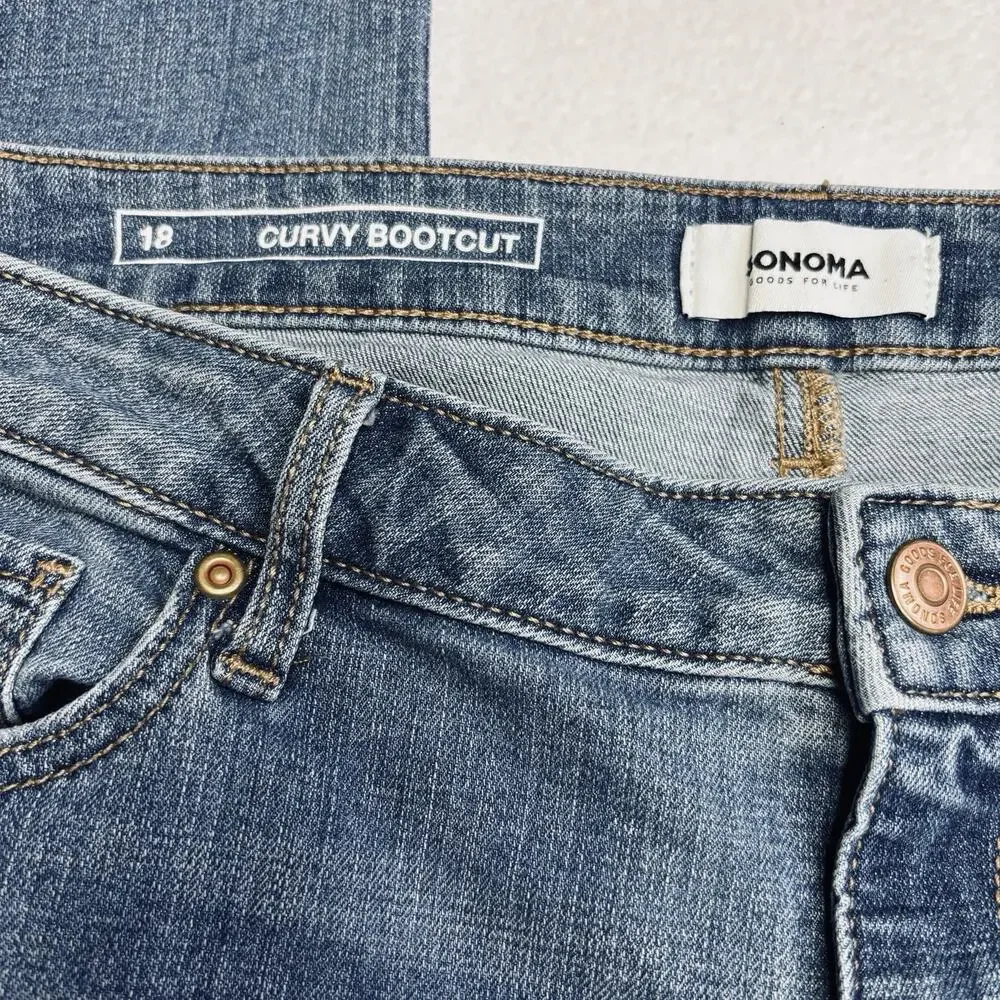 Sonoma Jeans Women’s Sz 18 Curvy Boot Cut Blue Denim Stretch Nice Soft 5 Pocket
